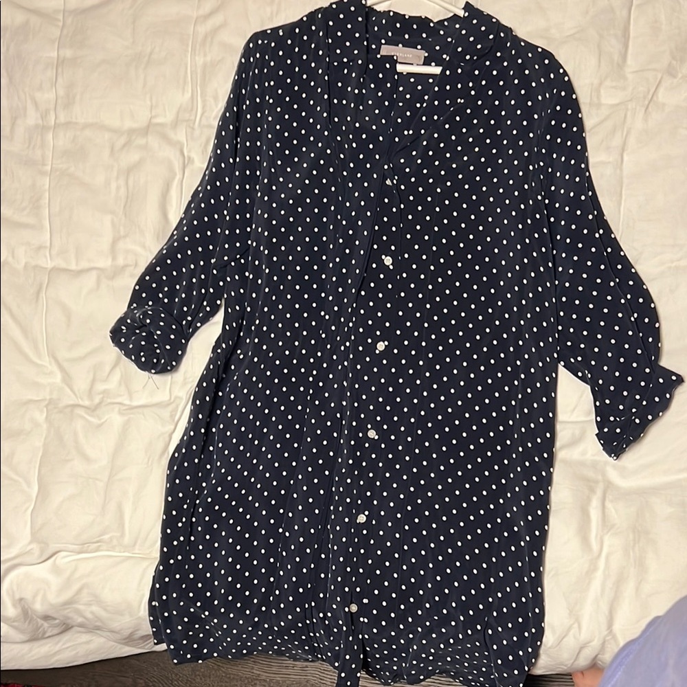 Navy Polka Dot Button-Up Dress